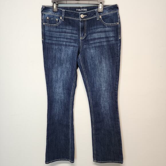Maurices Bootcut Jeans Womens 11/12 34" Dark Wash Stretch Distressed Y2K Cowgirl - Picture 1 of 10